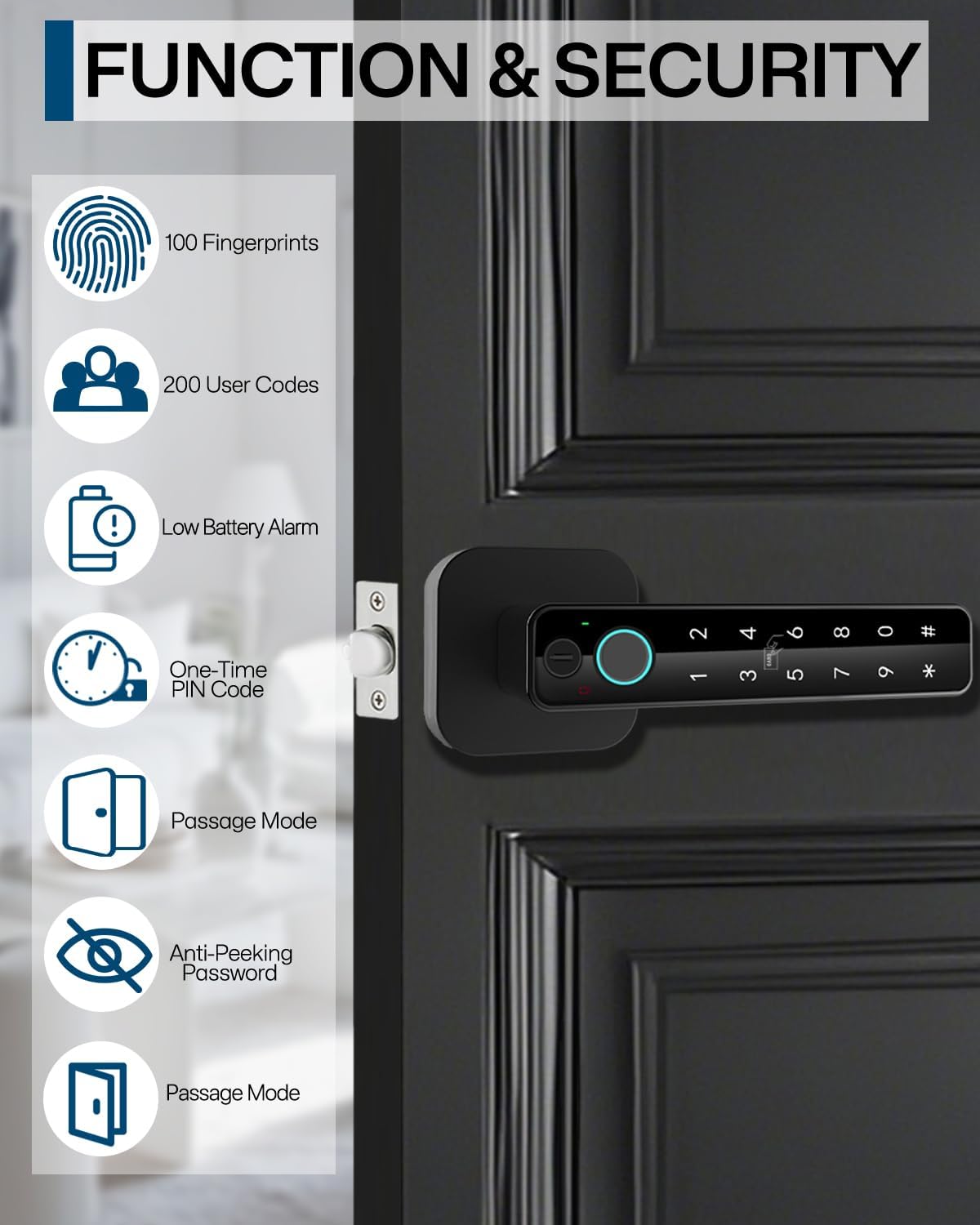 5-in-1 Smart Fingerprint Door Lock,Keyless Entry Digital Knob, Bluetooth App Control, Card and Key, Biometric Door Knob with Handle, Easy to Install for Exterior, Interior, Bedroom Doors