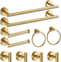 Bathroom Hardware Set Brushed Gold, 10pcs Towel Bar Set Including 2pcs16 inch Towel Bars, Toilet Paper Holders, Towel Rings and 4pcs Robe Towel Hooks