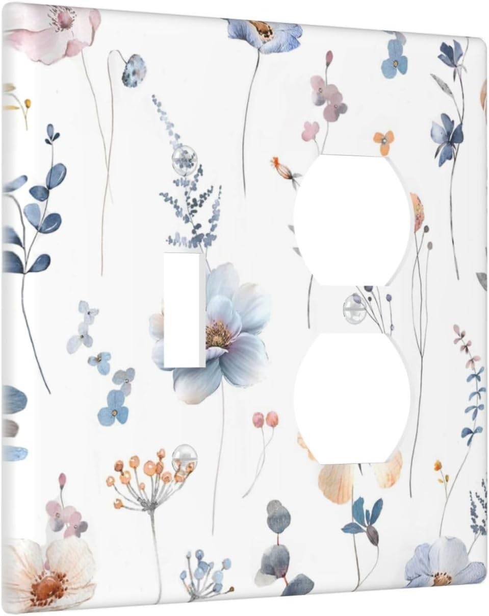 Wildflowers Plant Leaves Floral Berry Wallplates 1 Toggle 1 Duplex Switch Plate Electrical GFCI Faceplate Decorative Light Switch Covers for Bed Room Living Room Decor