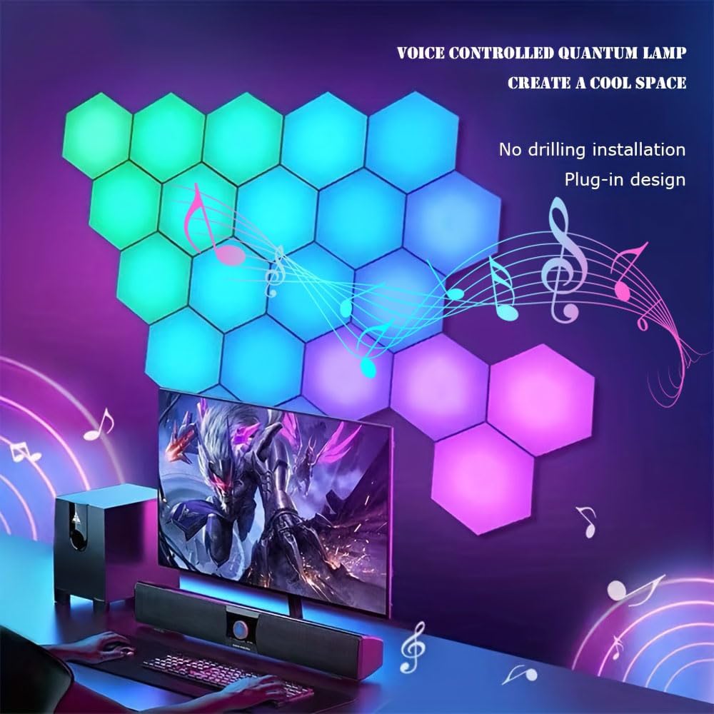 Music Sync Hexagon Lights, Vcwtty Smart LED Wall Lights 10 Pack, 13 Colors Modular Assembled RGB Wall Panels, Hex Light with USB-Power for Autism, Game Room Decor, Party