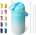 BJPKPK Insulated Water Bottle with Straw Lid, 12oz Thermo Water Bottles, Flex Handle & Non-slip Boot, BPA Free Leak Proof Stainless Steel Metal Thermo, Tumblers, Cups, Sea Salt