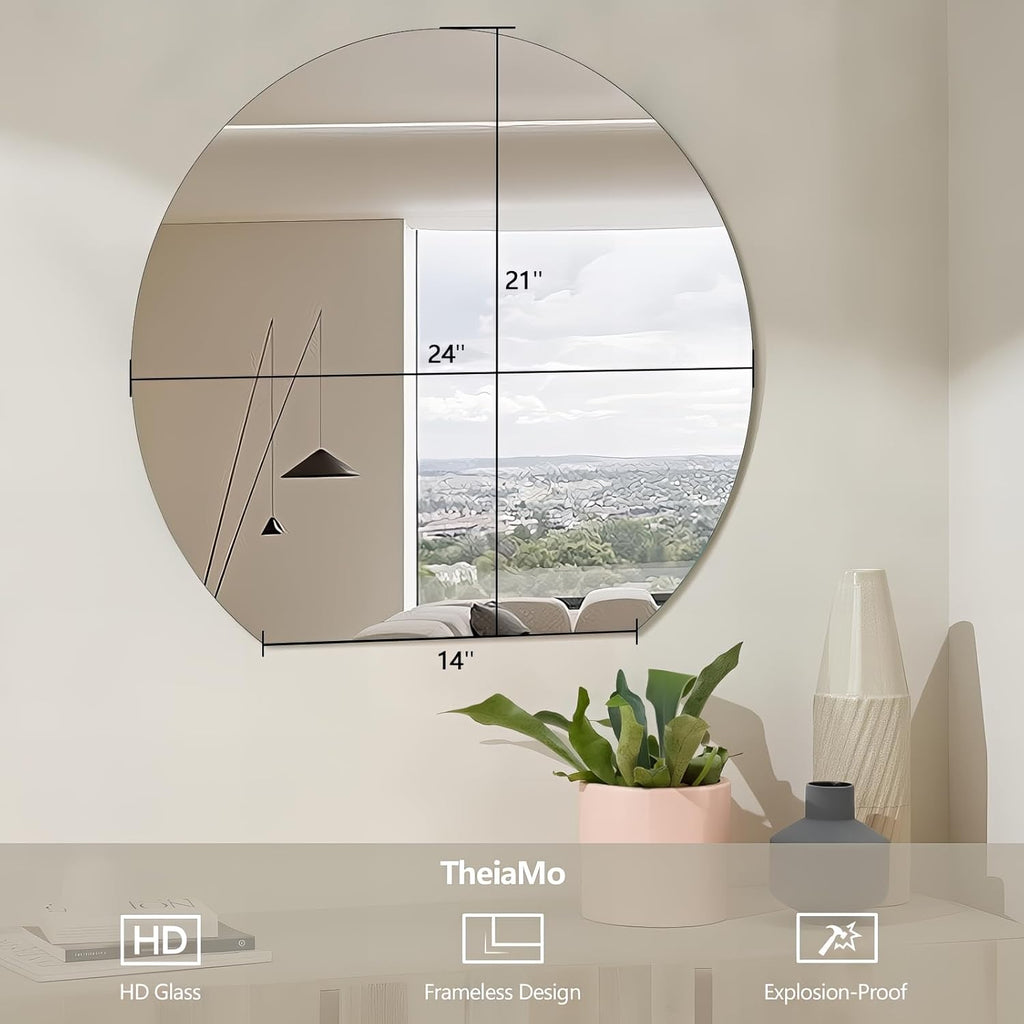 Half Moon Bathroom Mirror 24", Modern Frameless Wall Mirror, Hanging Decorative Vanity Mirror, Minimalist Explosion Proof Semi Circle Mirror for Living Room Bedroom Entryway, Down Cut