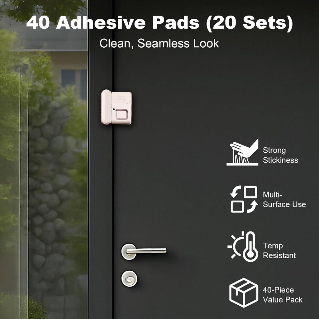 40-Pack Replacement Adhesive Strips for GE Window and Door Alarms – Includes 20 Sensor Pads and 20 Magnet Pads – Double-Sided Mounting Tape, Adhesive Only