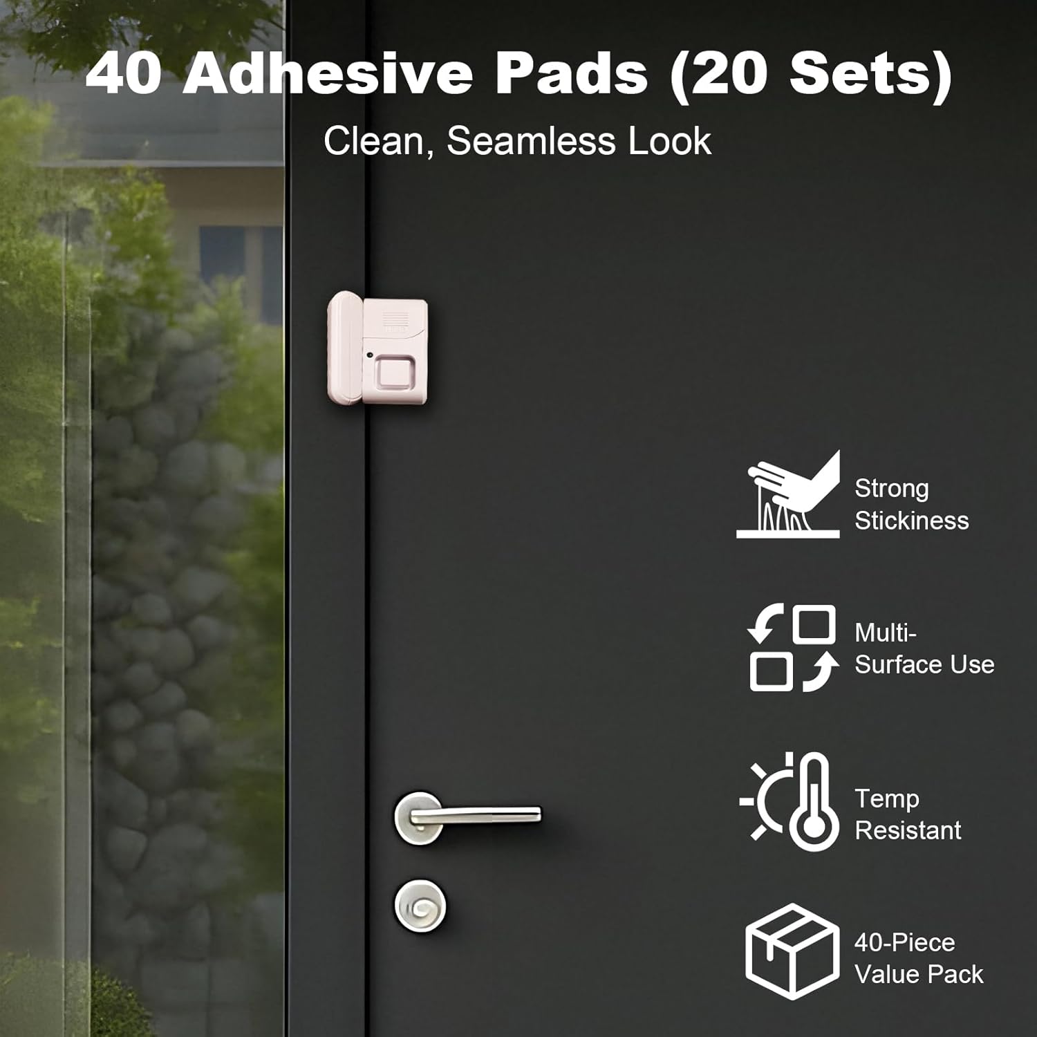 40-Pack Replacement Adhesive Strips for GE Window and Door Alarms – Includes 20 Sensor Pads and 20 Magnet Pads – Double-Sided Mounting Tape, Adhesive Only