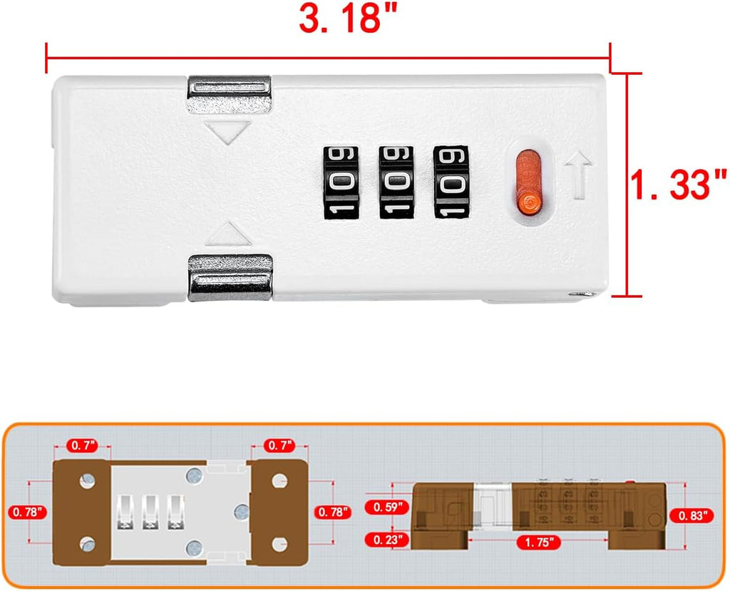Cabinet Lock，Barn Door Latches,3-Digit Combination Security Locks,Combination Security Lock,for Office File Cabinet,Drawers,Locker,Small Door,Cupboard (1, White_180 Degree)