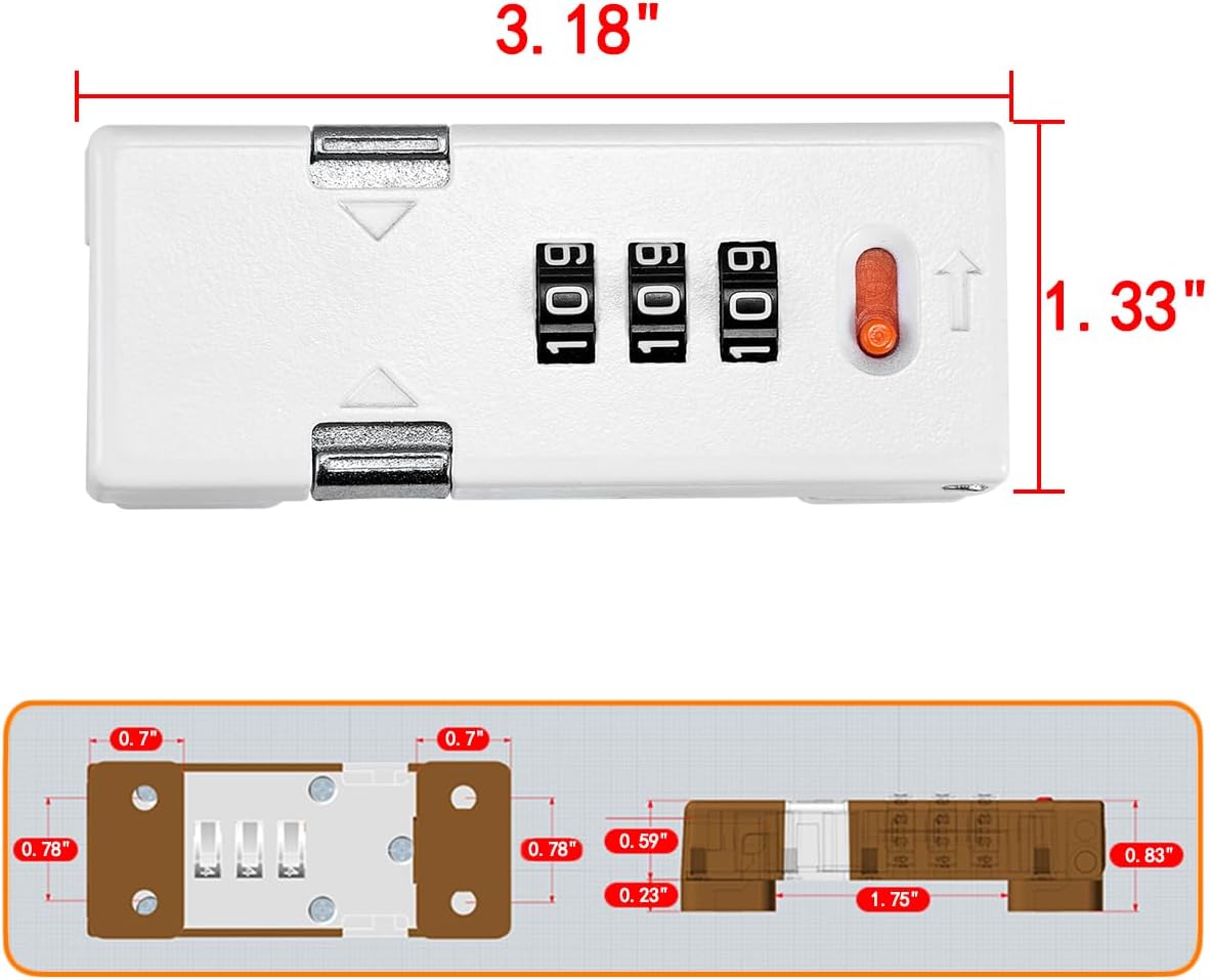 Cabinet Lock，Barn Door Latches,3-Digit Combination Security Locks,Combination Security Lock,for Office File Cabinet,Drawers,Locker,Small Door,Cupboard (1, White_180 Degree)