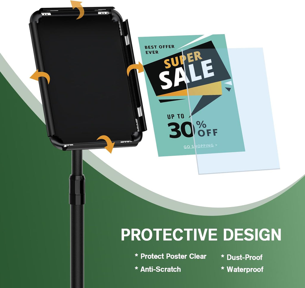 Sign Holder - 8.5x11 inch Sign Stand Holder Adjustable Display Stand Floor Standing Sign Holder, Signage Stand with Snap-Open Frame Display for Malls,Schools,Restaurants (Black)