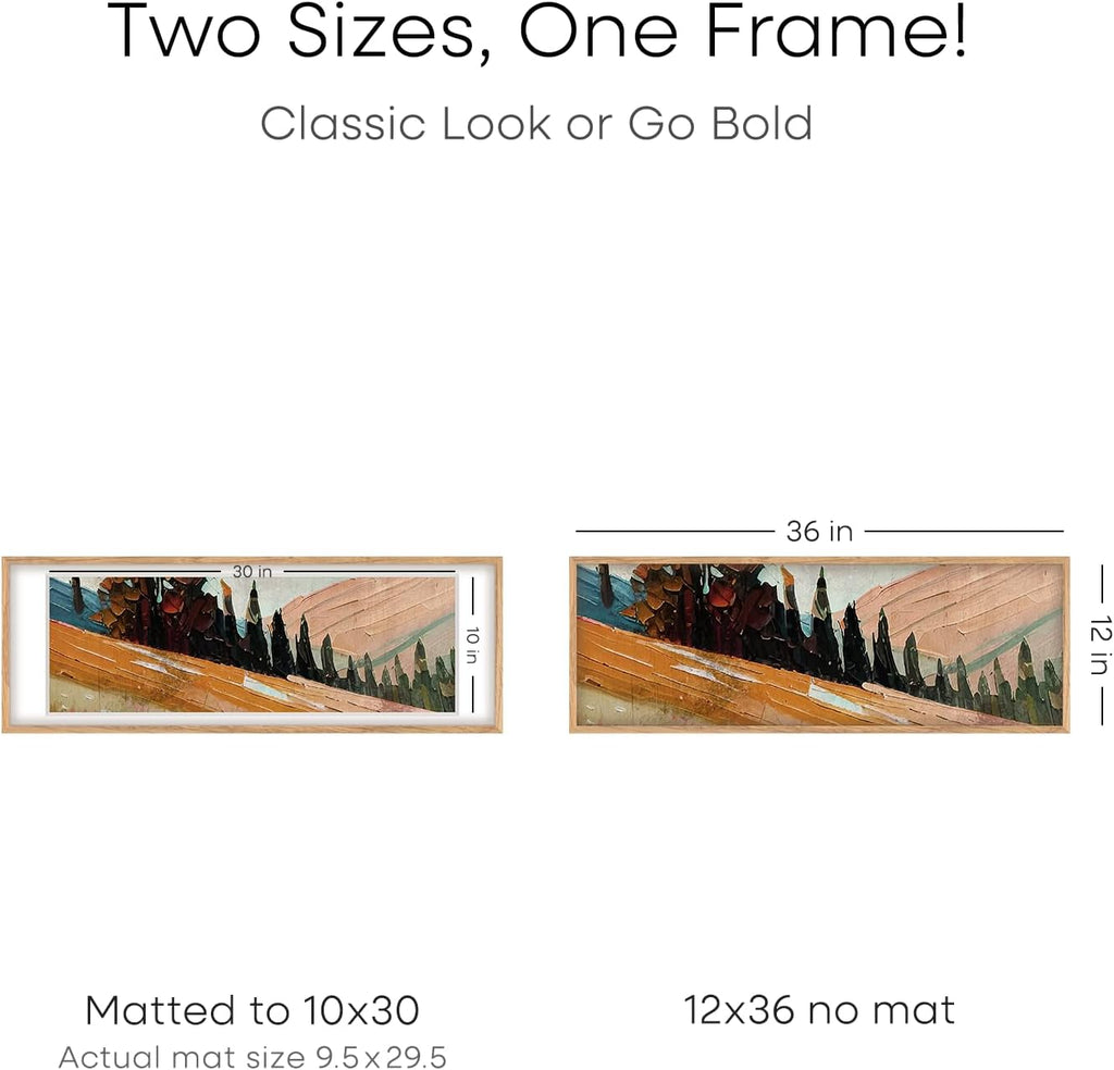 Homeforia 12x36 Wood Frame, High End Natural Oak 12x36 Light Wooden Picture Frame with Mat 10x30, 12 x 36 Poster Frames Matted to 10 by 30 Art, 36x12 Hanging Frames, Tempered Glass, Wall Kit, Set of 1
