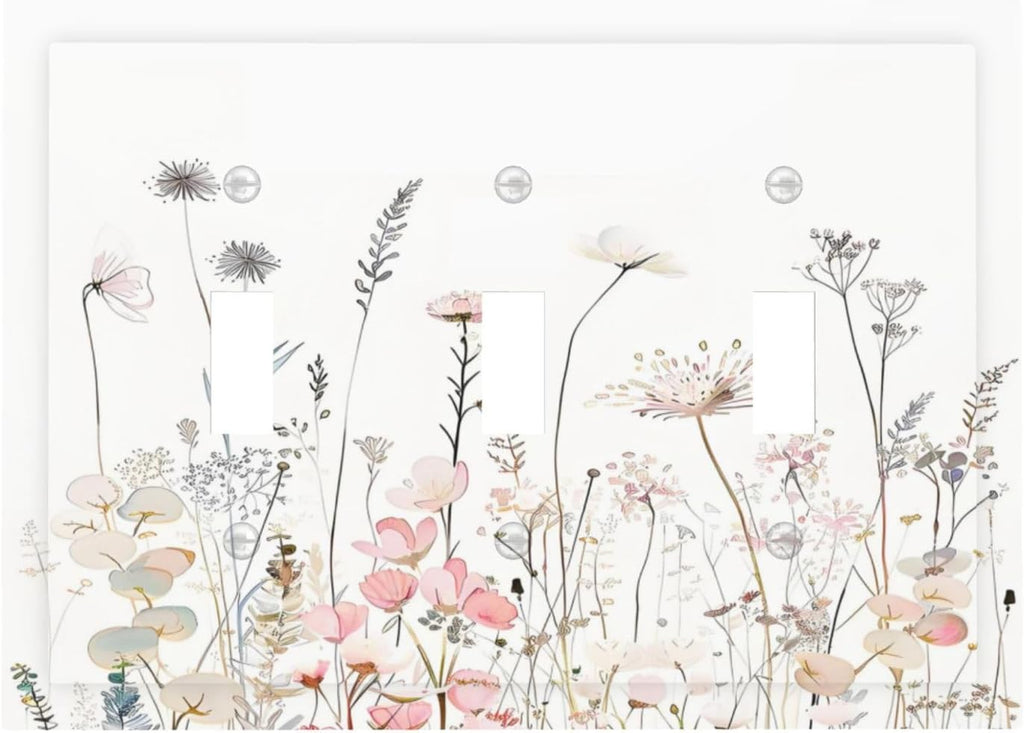 Floral Watercolor Wildflower Dandelion Plant Decorative Switch Plates 3 Gang Wall Plate Triple Toggle Light Switch Cover Faceplate Electrical Wall Panels for Farmhouse Bed Room Decor