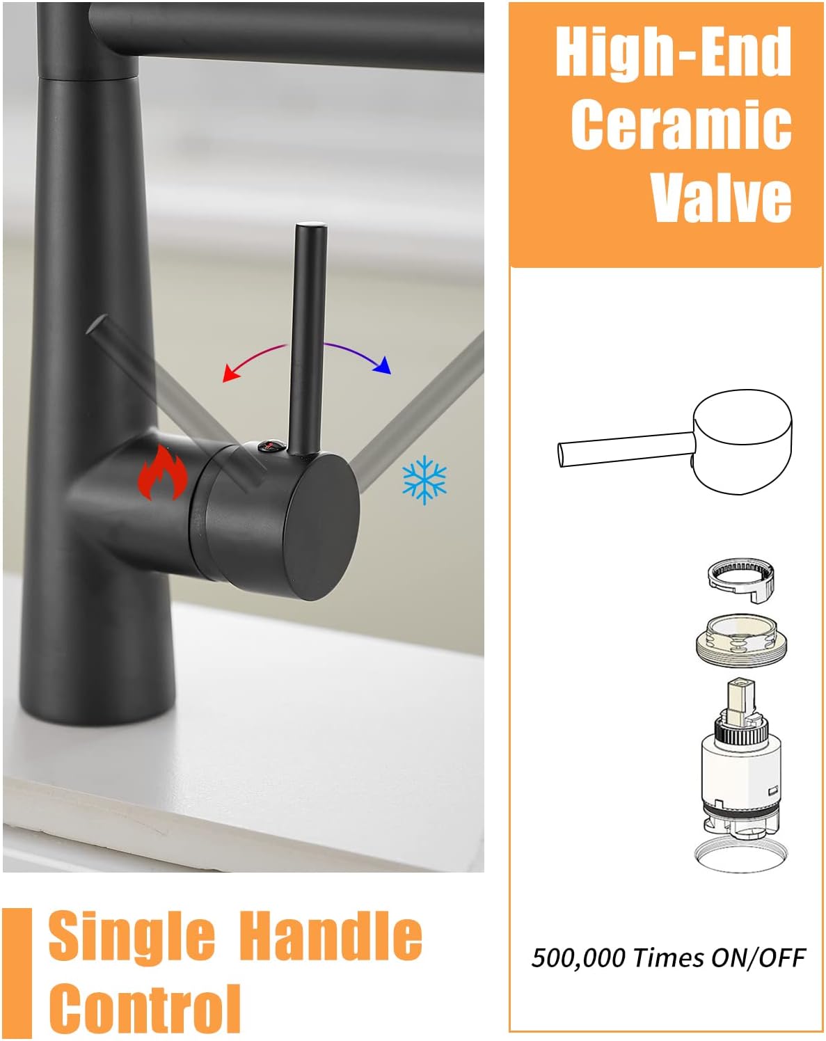 Matte Black Kitchen Faucet with Sprayer,AIMADI Commercial Single Handle One Hole Pull Down Sprayer Kitchen Faucets