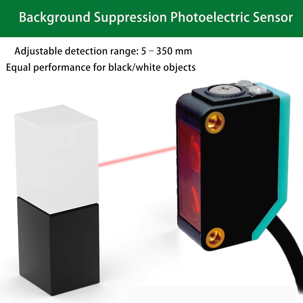 BG-38P Photoelectric Sensors,Background Suppression Diffuse Photoelectric Sensor,Sensing Distance 5-350mm,10–30VDC,PNP Output,Detection Distance Unaffected by Object Color