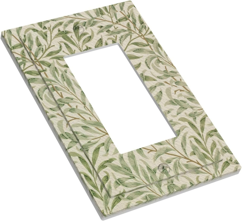 Decorative Outlet Covers Vintage Morris Willow Leaf Green Leaves 1 Gang Single Decora GFCI Device Light Switch Covers Plate 1 Rocker Wall Plate Jumbo Switch Cover Plate for Home Decor