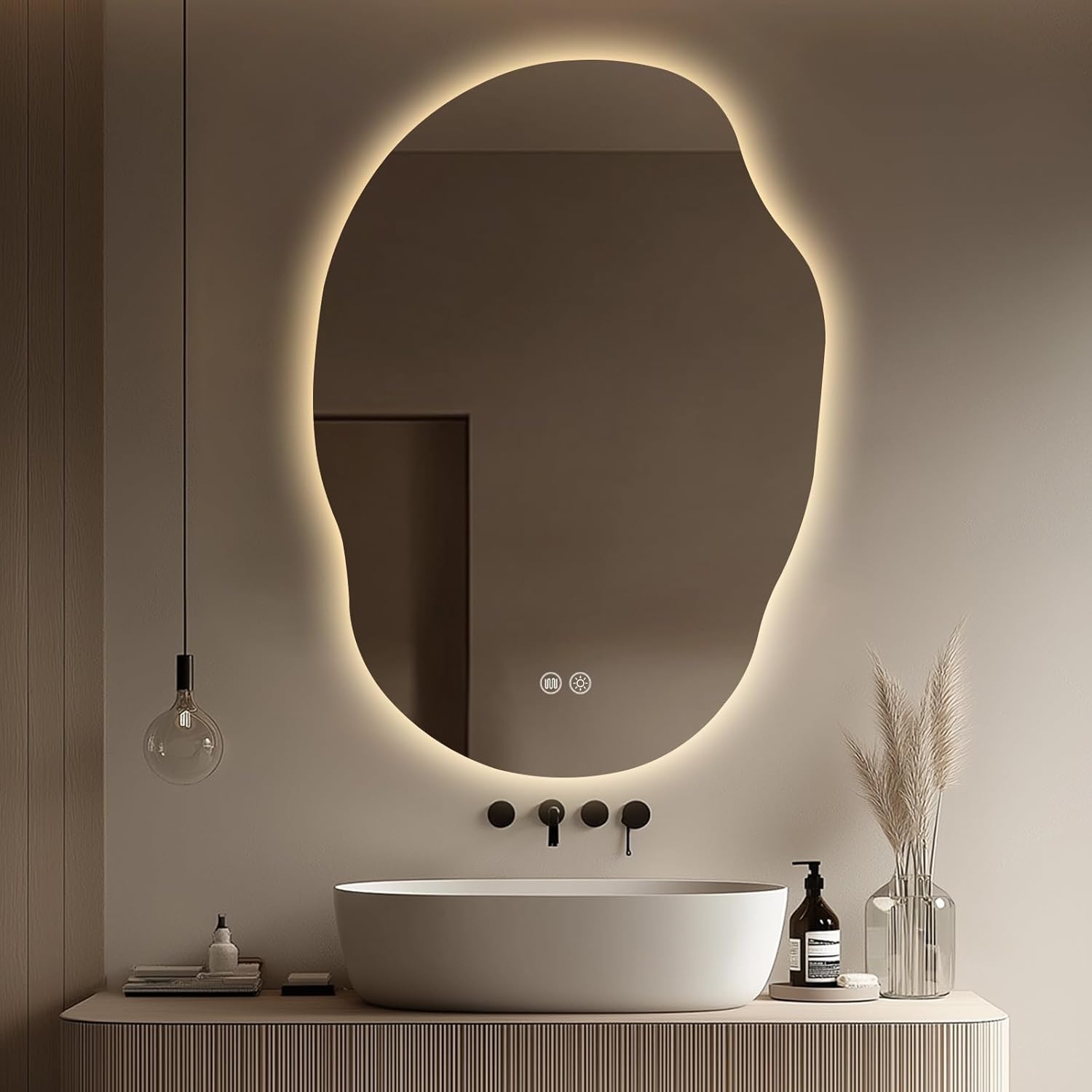 LED Mirror for Bathroom 22x30 in, Stepless Dimmable Irregular Backlit Mirror with 3 Colors, Anti-Fog, Memory, Al-Alloy Lampshade, Frameless Vanity Mirror for Bathroom (Horizontal/Vertical)