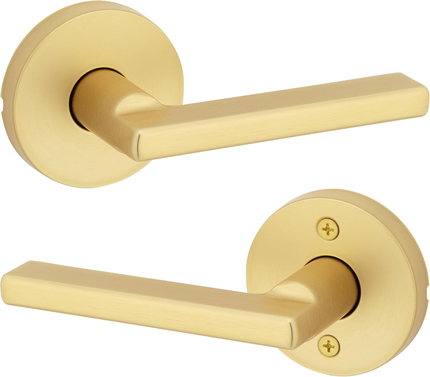 Kwikset Halifax Interior Passage Door Handle, Lever for Closet and Hallway Doors, Reversible Non-Locking Handle Lever, Satin Brass, with Microban Protection