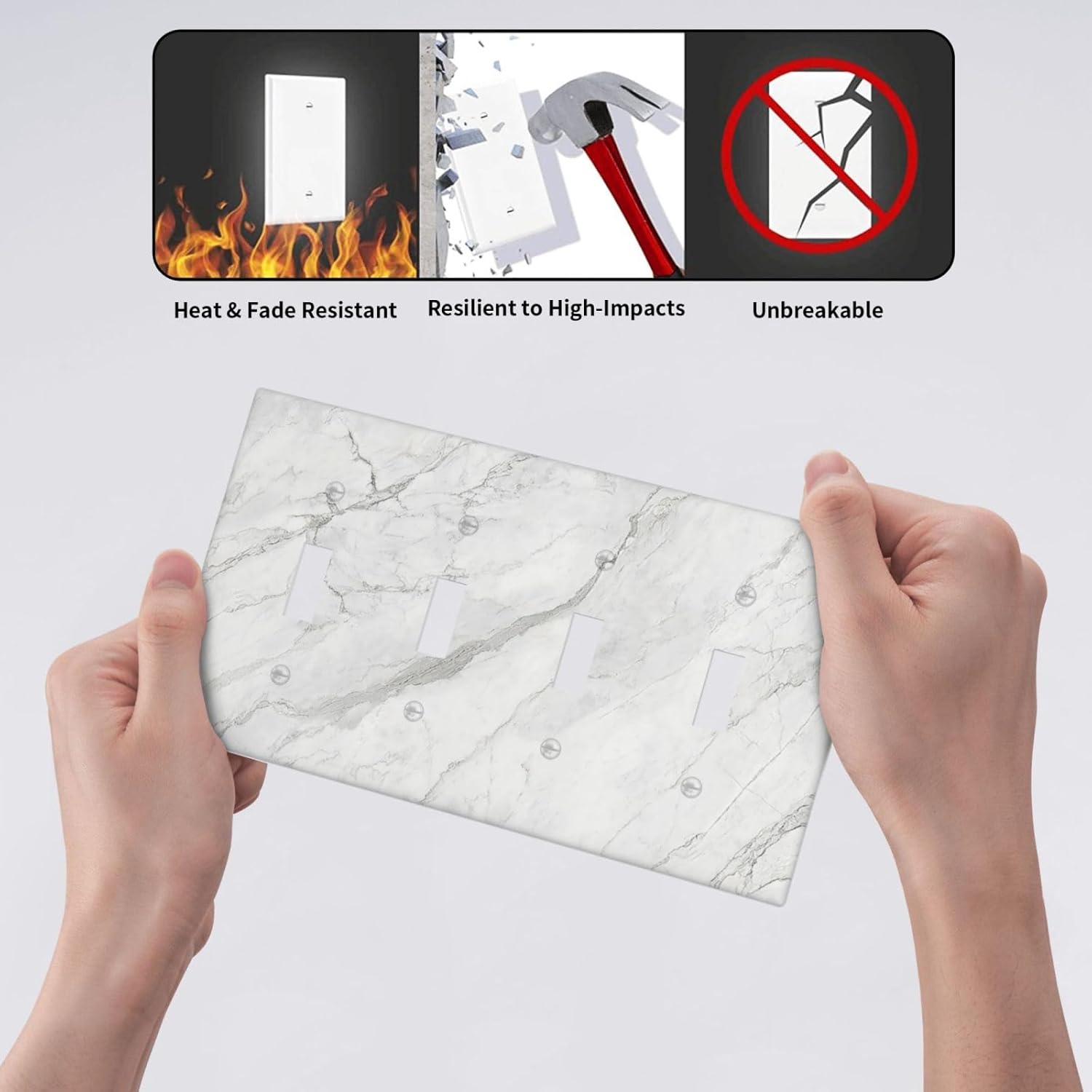 Light Switch Covers Marble Granite White And Grey Quad Toggle 4 Gang Wall Plate Electrical Faceplate Decorative Switch Plates for Home Bedroom Decor