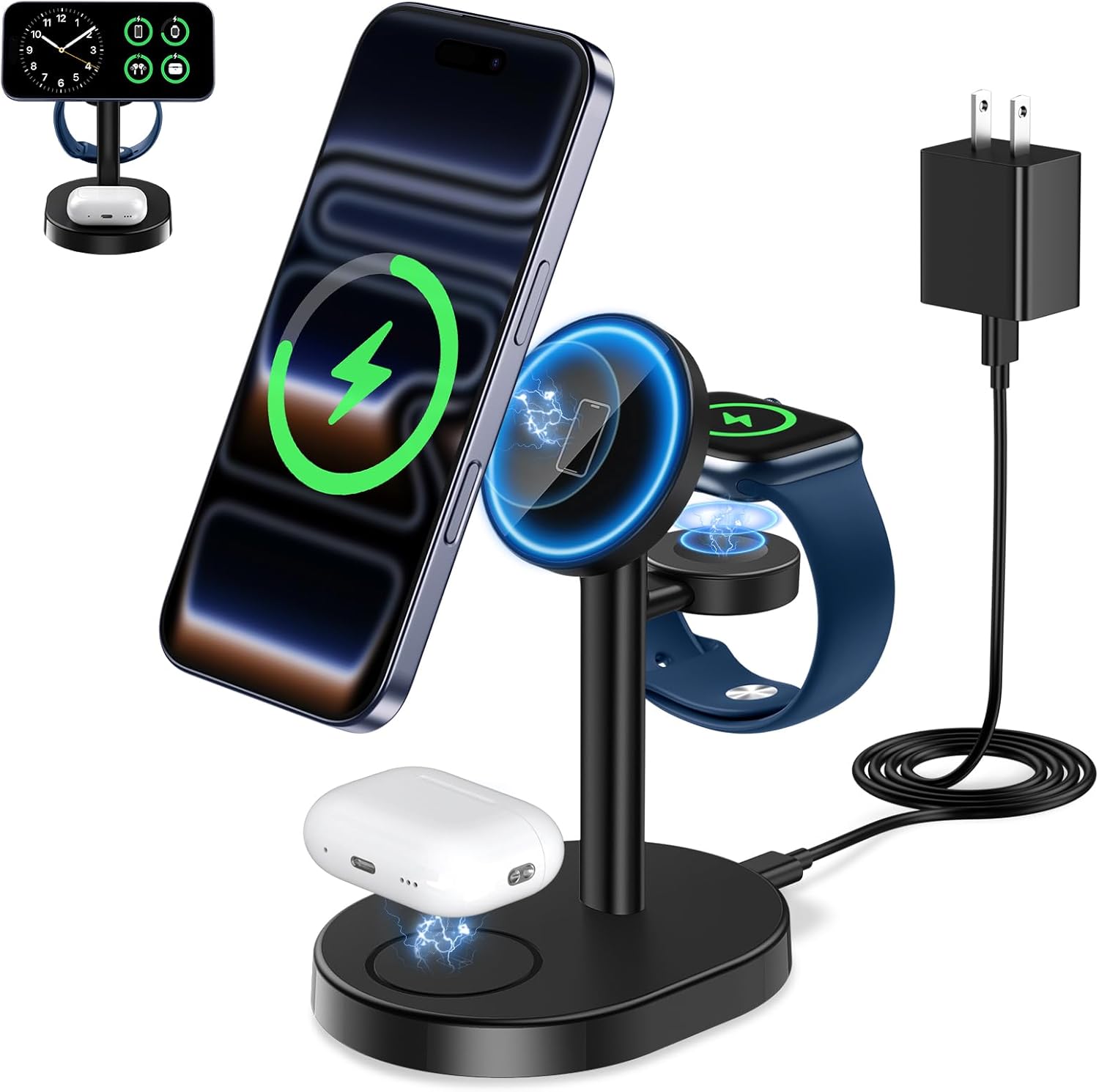 2025 3 in 1 Wireless Charging Station for Apple MagSafe Charger, 15W Fast Magnetic Mag-Safe Charger Stand for iPhone 17 16 15 14 13 12 Apple Watch AirPods Series, Gifts for Men