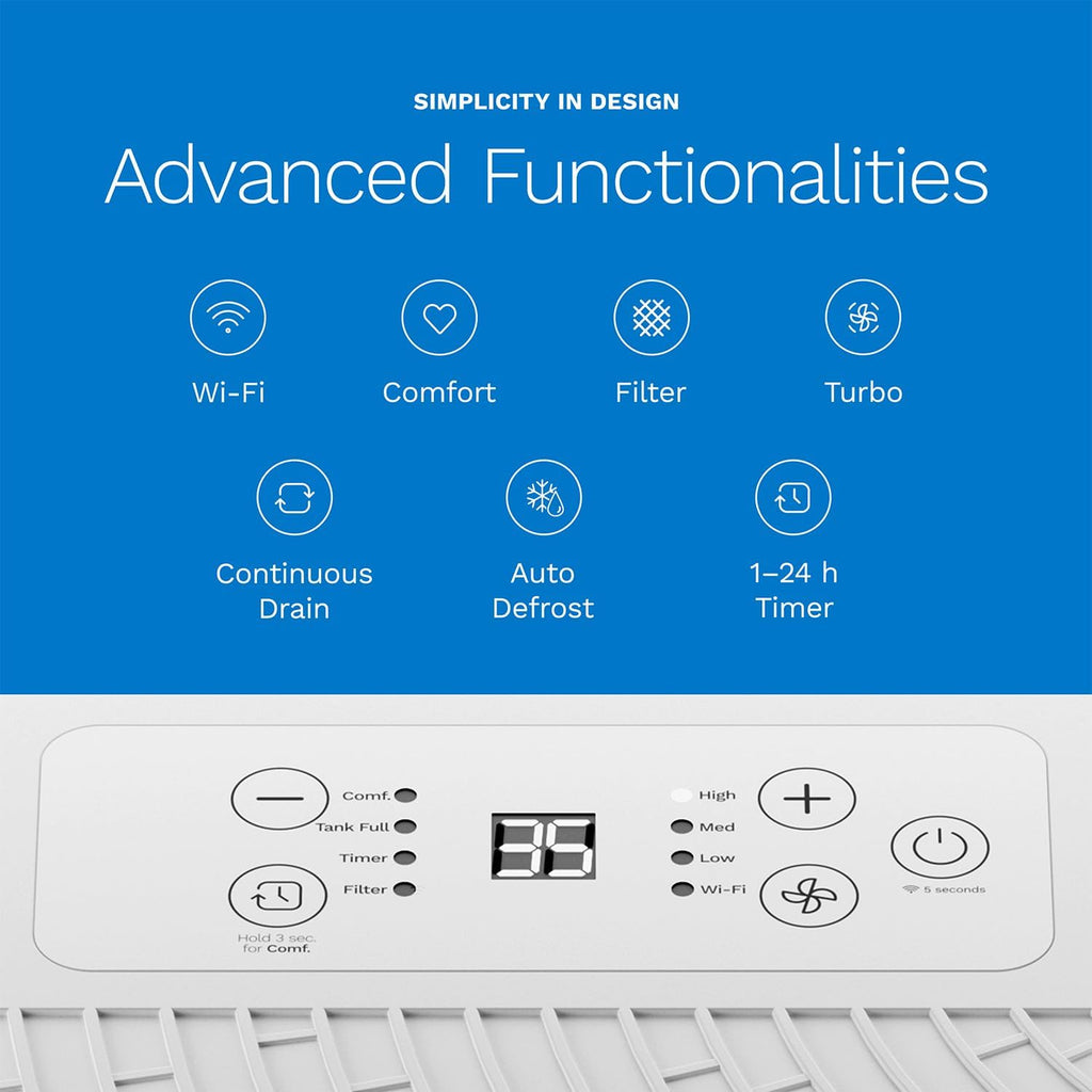 hOmeLabs Dehumidifier - Advanced Humidity & Moisture Control, Quiet, Efficient, Auto Shut-off, Ideal for Home, Basement, Office - 3,500 Sq Ft Wi-Fi (25 Pint MAX 64 Pint at 95°F, 90% RH)