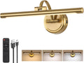 Picture Light for Wall,Battery Operated Art Lights for Painting,3 Color Selections and Brightness, Adjustable Wireless Portrait Lights with Remote for Artwork,Bookcase,Photo Frames(Brass, 15.7inch)