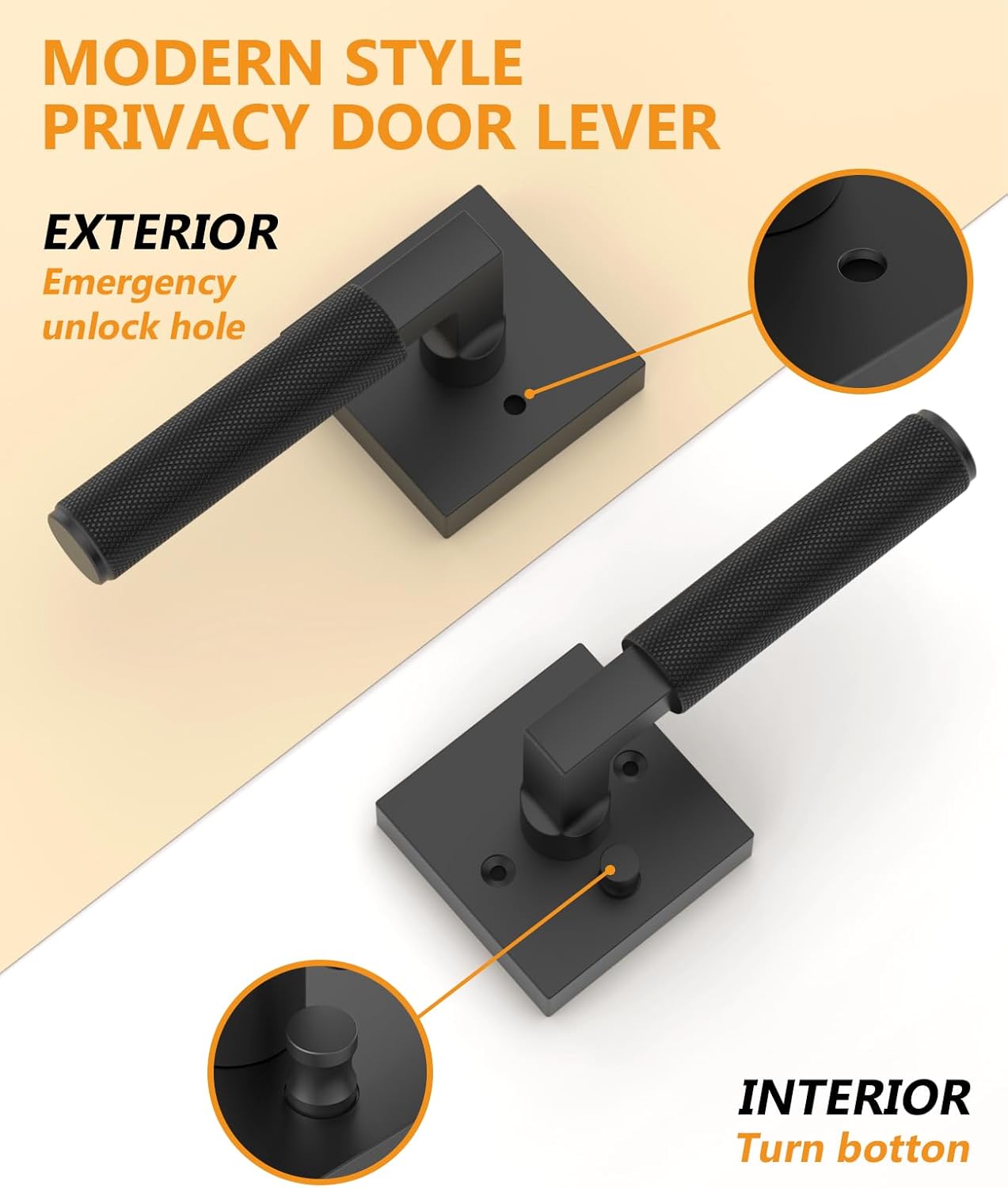 Asidrama 1 Pack Black Privacy Door Handles, Door Lever with Door Knobs Indoor for Bedroom or Bathroom, Heavy Duty Door Handles Interior with Locks for Left Right Sided Doors