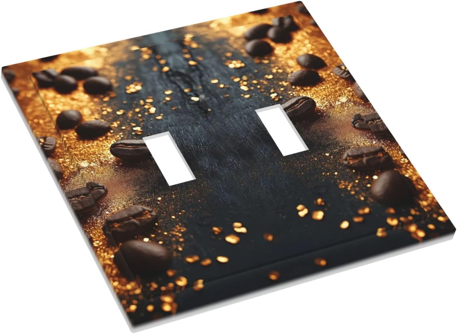 Decorative Light Switch Cover Plate Black Wood Board Gold Dust Coffee Beans 2 Gang Wall Plate Oversized Double Toggle Two Switch Wall Cover Plate Dual Device Face Plate