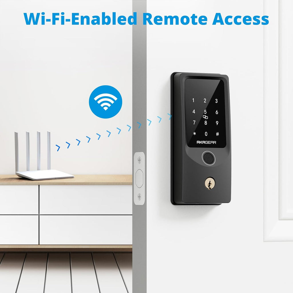 T02 Fingerprint Keyless Entry Door Lock - Built in WiFi, Smart Lock for Front Door, App Remote Control, Auto Lock, Keys, Fob Card, PIN Code Unlock, Touch Keypad Deadbolt with Batteries, Black