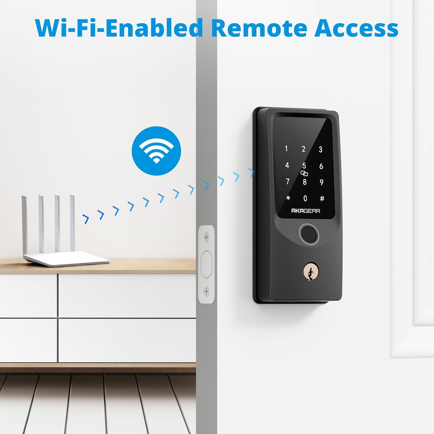 T02 Fingerprint Keyless Entry Door Lock - Built in WiFi, Smart Lock for Front Door, App Remote Control, Auto Lock, Keys, Fob Card, PIN Code Unlock, Touch Keypad Deadbolt with Batteries, Black