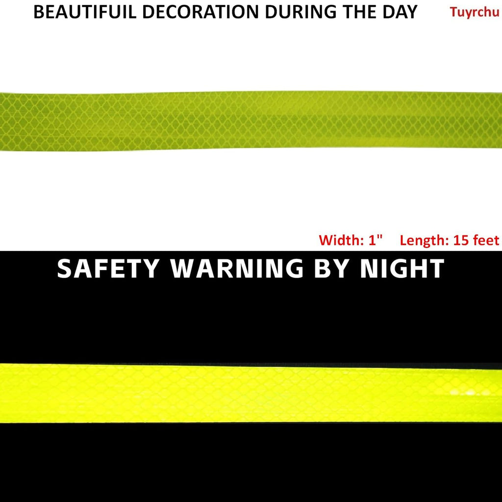 Non Fading Fluorescent Yellow Reflective Tape Outdoor Waterproof 1 inch, High Visibility Warning Safety Industrial Marking Tape (15 feet)