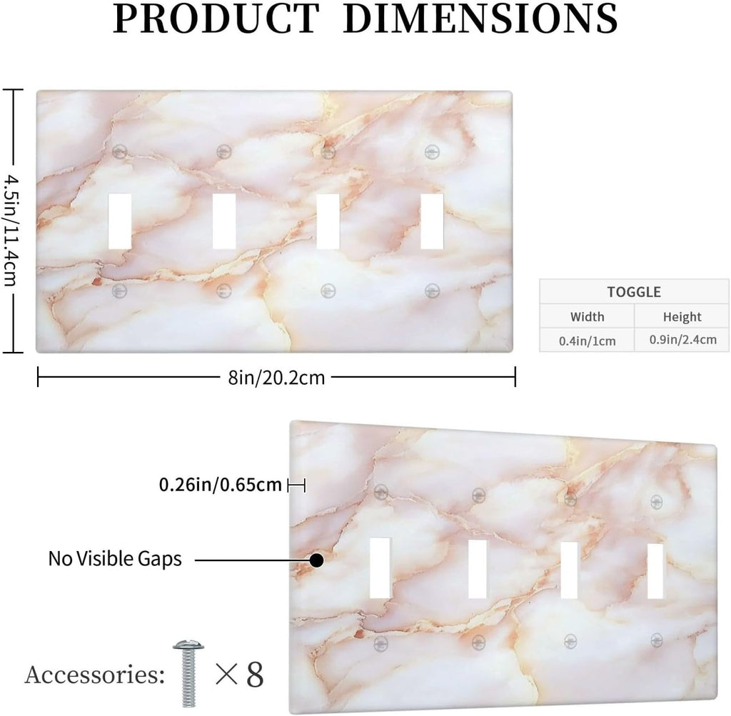 Light Switch Covers Pink Jade Marble Granite Quad Toggle Electrical Faceplate 4 Gang Wall Plate Decorative Switch Plates For Bathroom Kitchen Decor