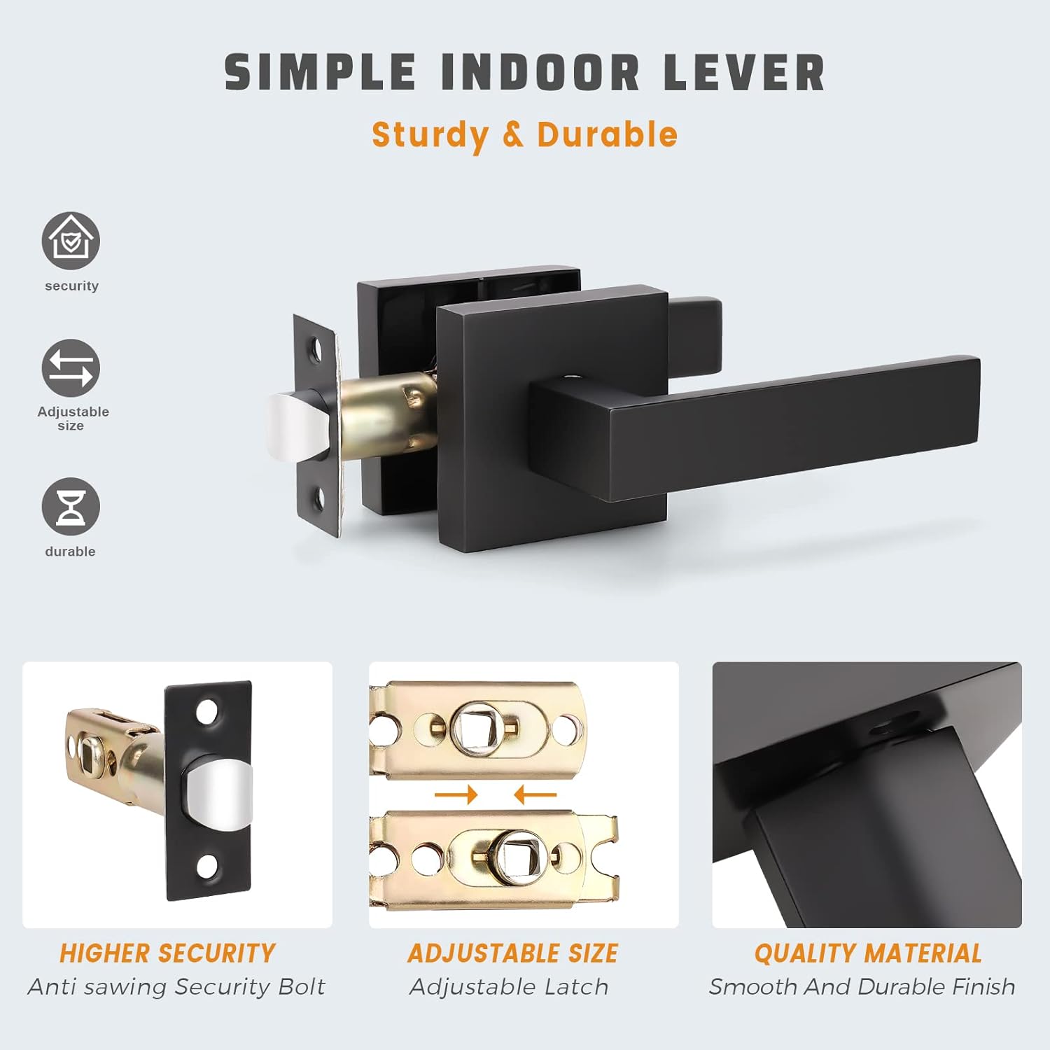 KNOBWELL 5 Pack Heavy Duty Matte Black Door Handle, Interior Door Handle Passage Lever Hall and Closet Doorknob, Left or Right Handing, 2.07 lb One Lever