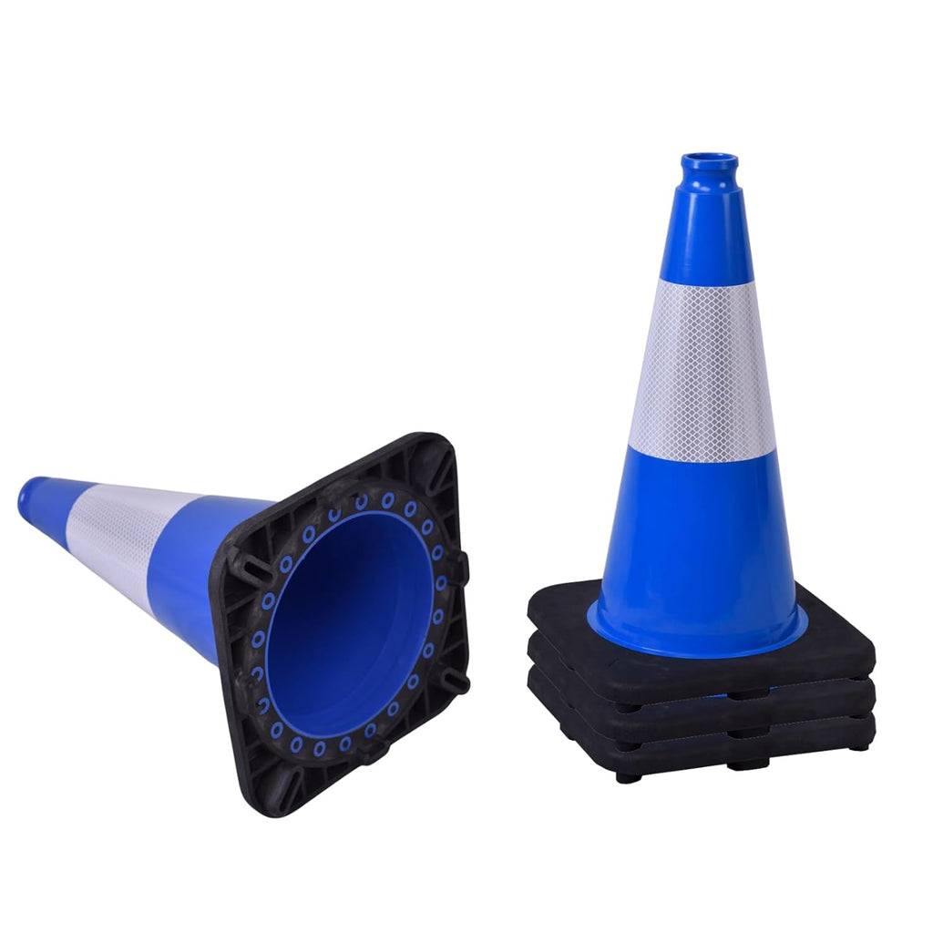 4 Pack 18 Inch Blue Safety Cones Durable with Black Base, Driveway Markers, Skating Practice, Pet Agility Training, Parking Lot Use (4, Blue, 18 Inch)