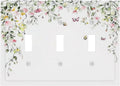 Watercolor Flowers Vine Colorful Butterfly Floral Decorative Switch Plates 3 Gang Wall Plate Triple Toggle Light Switch Cover Faceplate Electrical Wall Panels For Bed Room Living Room Decor