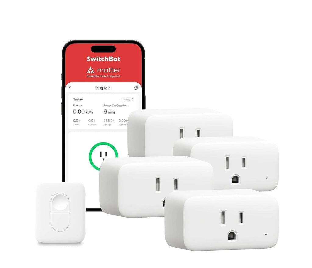 【2025 New】 SwitchBot Smart Plug Mini 15A(4 Pack) with Remote, Energy Monitor, Smart Home WiFi(2.4GHz), Compatible with Alexa & Google Home, APP Remote Control & Timer Function, No Hub Required