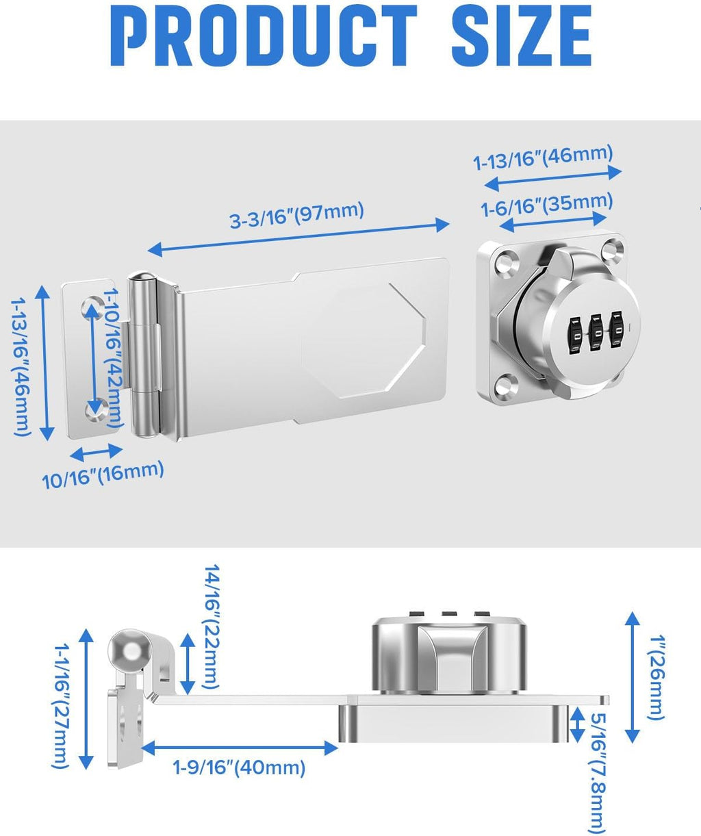 Cabinet Password Hasp Locks, 90 Degree Barn Door Lock, Household Security Combination Latch Lock for Locker, Fence, Bathroom, Outdoor, Garden (Silver-2PCS)