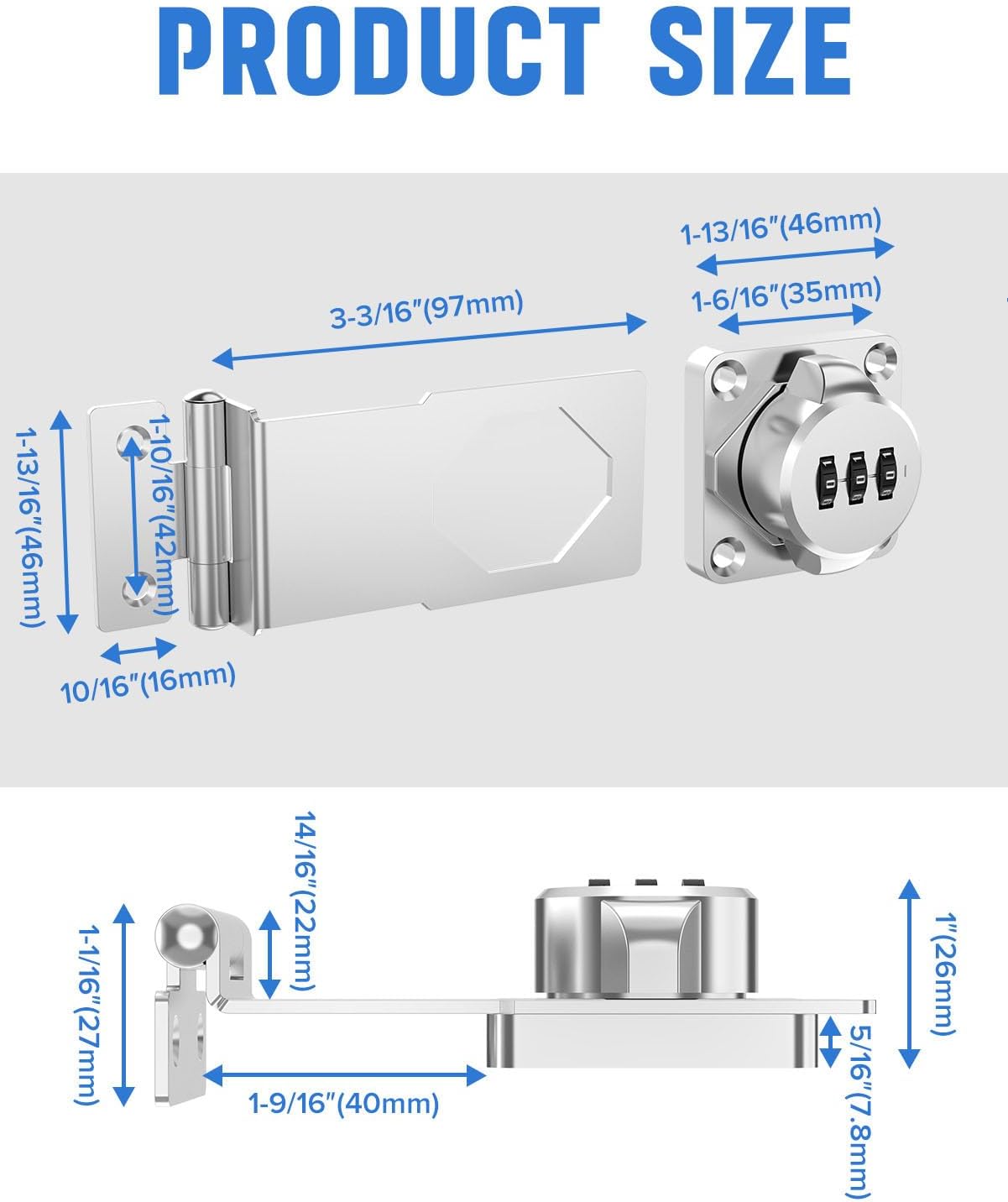 Cabinet Password Hasp Locks, 90 Degree Barn Door Lock, Household Security Combination Latch Lock for Locker, Fence, Bathroom, Outdoor, Garden (Silver-2PCS)