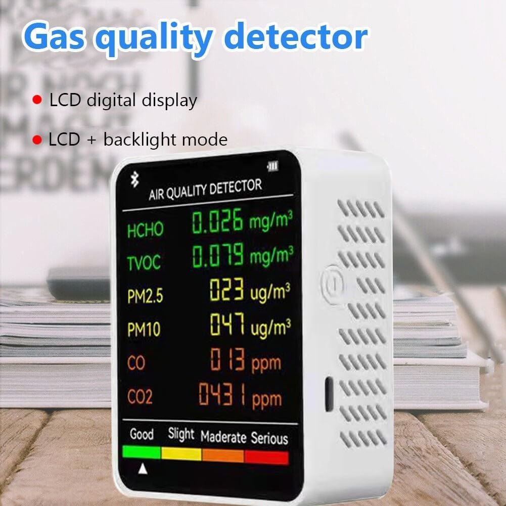 6 in 1 Air Quality Monitor PM2.5 PM10 HCHO Formaldehyde Detector Temperature Humidity Meter with Color Display Portable Indoor Air Tester