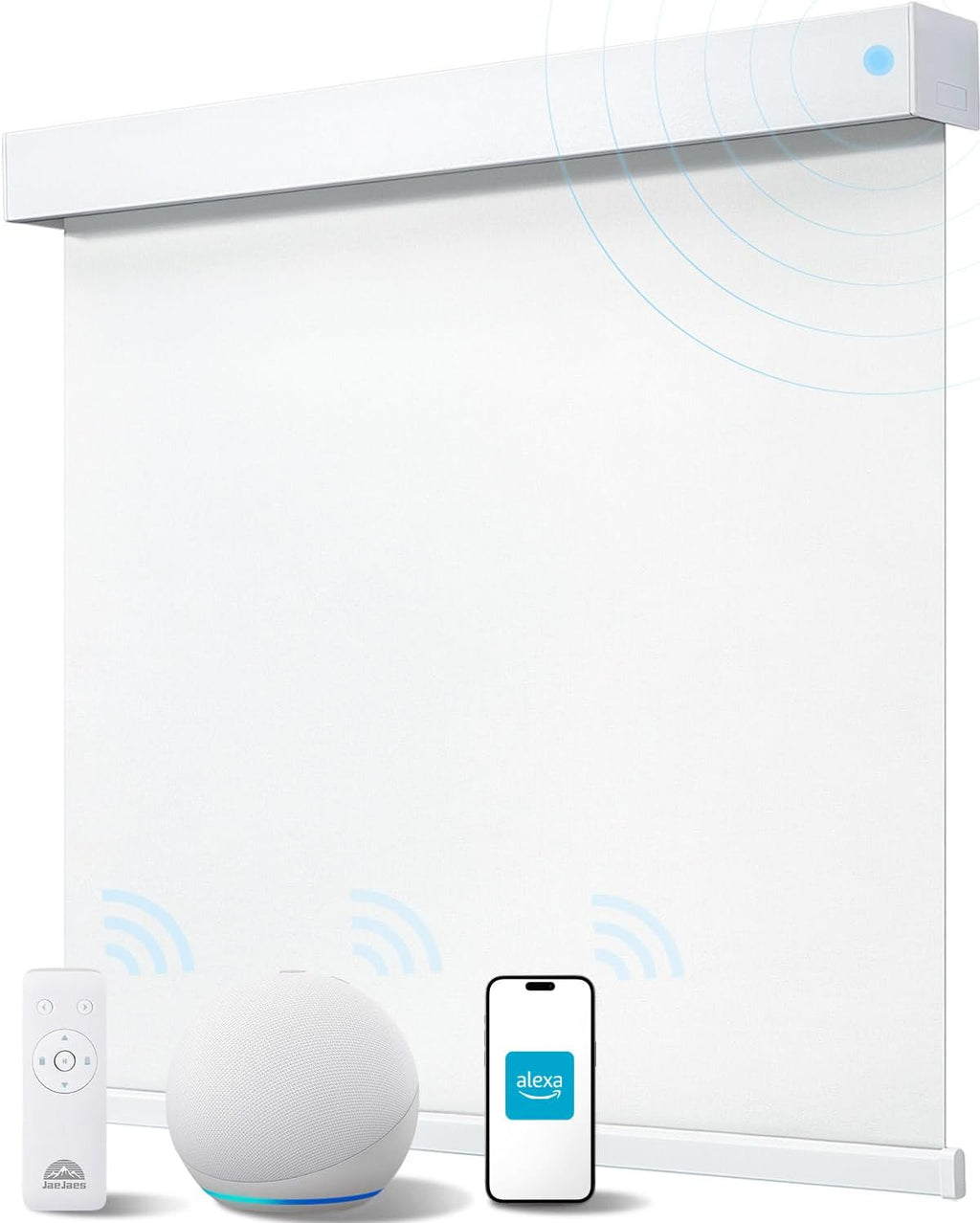 Smart Roller Shades for Windows, Alexa Blackout Motorized Blinds with Remote Control, Easy Install Automatic Electric Blinds for Indoor (52" W x 72" H, White)