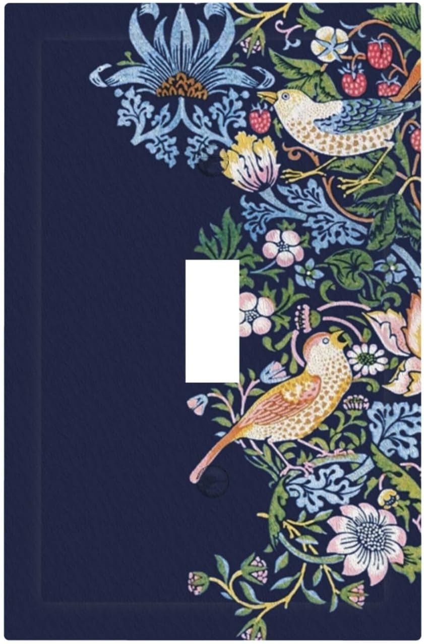 Decorative Light Switch Cover Plate Vintage Blue Morris Strawberry Thief Bird Flower 1 Gang Wall Plate Oversized Single Toggle Wall Cover Plate Jumbo Switchplate Faceplate