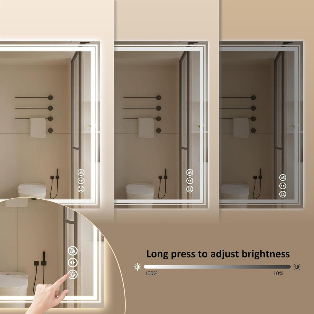 WTTY LED Bathroom Mirror 32x24 Inch, Front Light and Backlit LED Mirror for Bathroom, Lighted Vanity Mirror for Wall, Stepless Dimmable, Anti-Fog, Shatter-Proof, Memory, Double LED Vanity Mirror