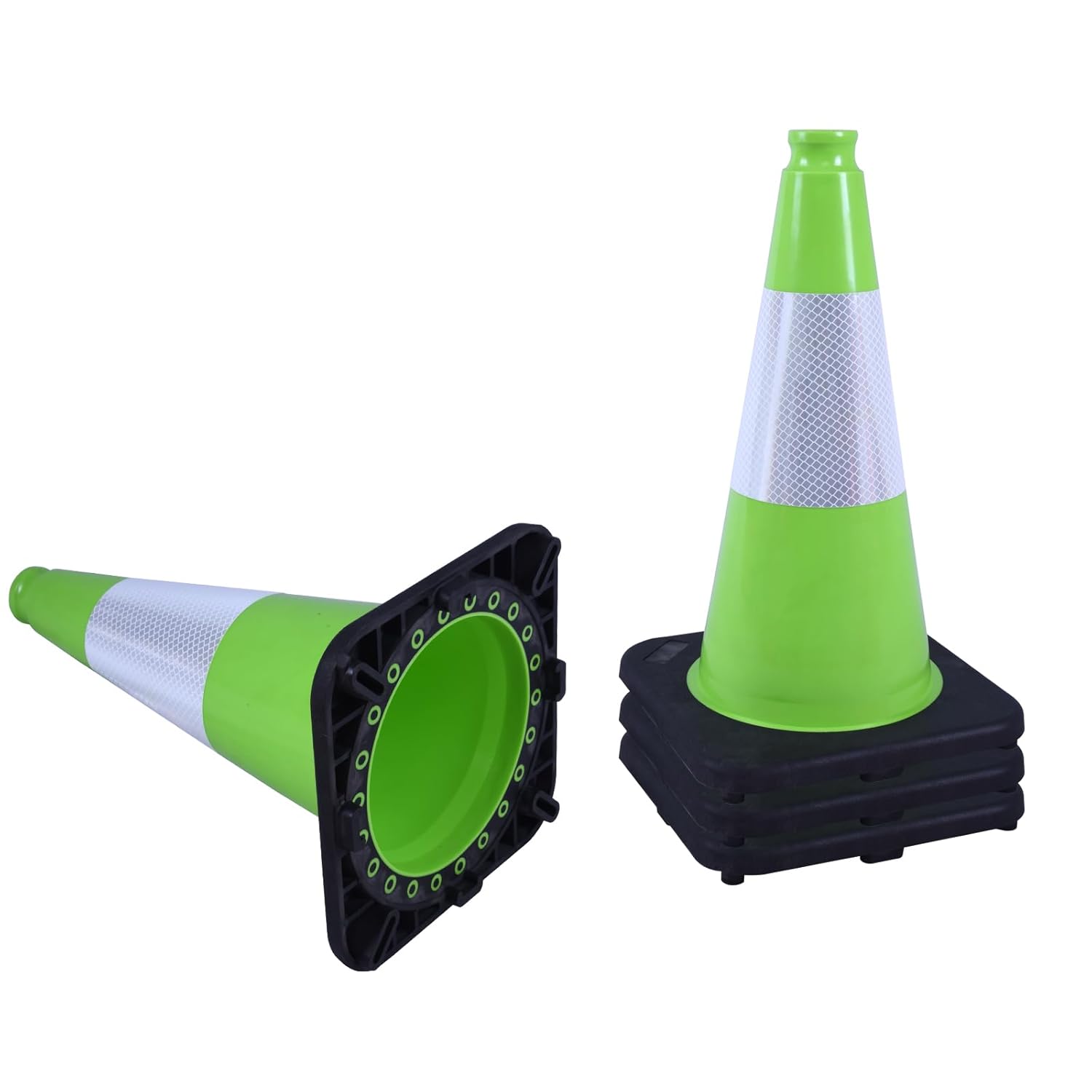 4 Pack 18 Inch Green PVC Traffic Cones Black Base Stable Durable, Parking Lot Driveway School Training Safety Cones Multi-Purpose (4, Green, 18 Inch)