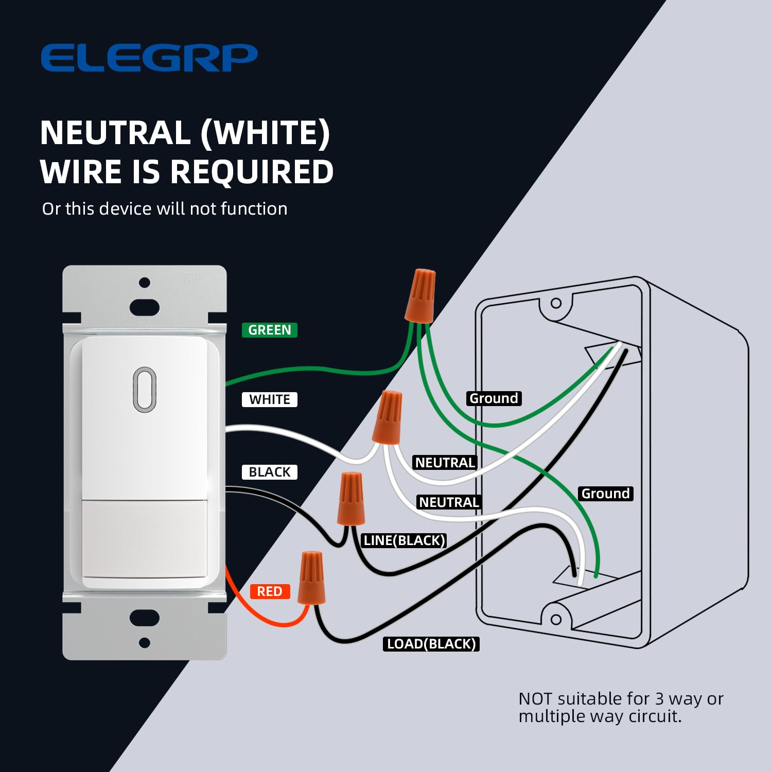 ELEGRP Matte White Single Pole Occupancy Motion Sensor Light Switch, Need Neutral Wire, 120° Sensor Coverage PIR Infrared Motion Activated, for CFL/LED/MLV/INC/HAL/Fan, UL, 6 Pack