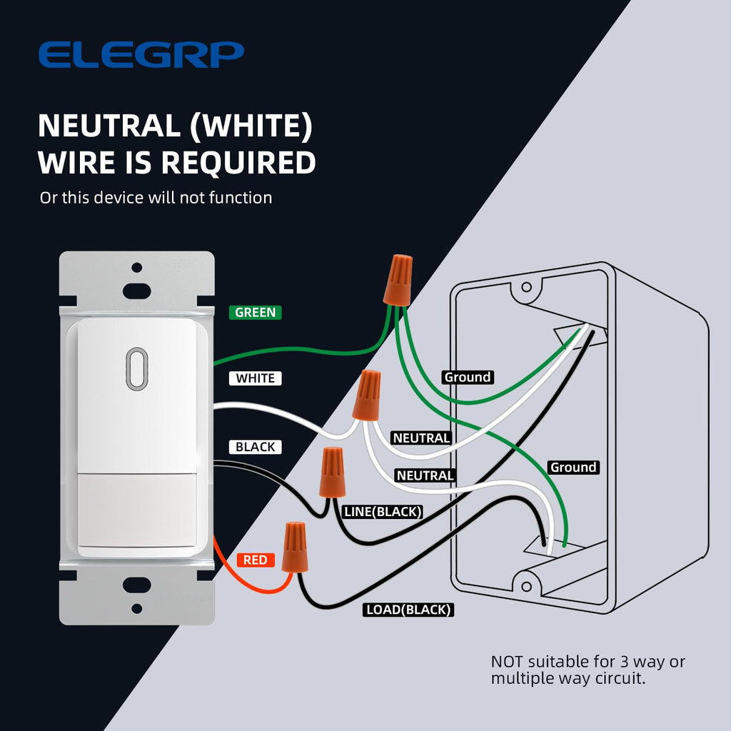 ELEGRP Matte White Single Pole Occupancy Motion Sensor Light Switch, Need Neutral Wire, 120° Sensor Coverage PIR Infrared Motion Activated, for CFL/LED/MLV/INC/HAL/Fan, UL,10 Pack