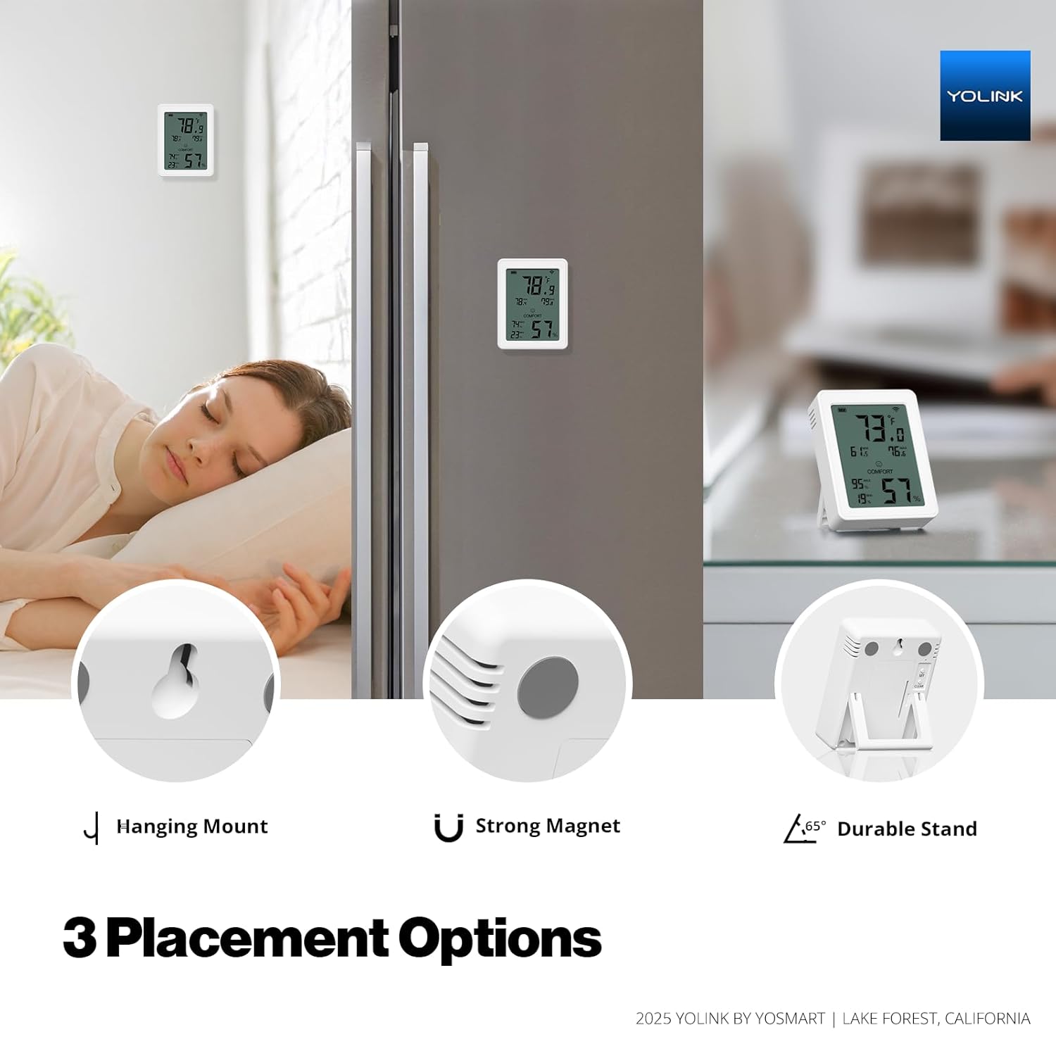 YoLink Indoor Thermometer Hygrometer YS8023 with LCD Comfort Display, Magnetic Mount for Kitchen Use, Max/Min Tracking, LoRa, 5-Year Battery, Alexa/IFTTT – Hub Required