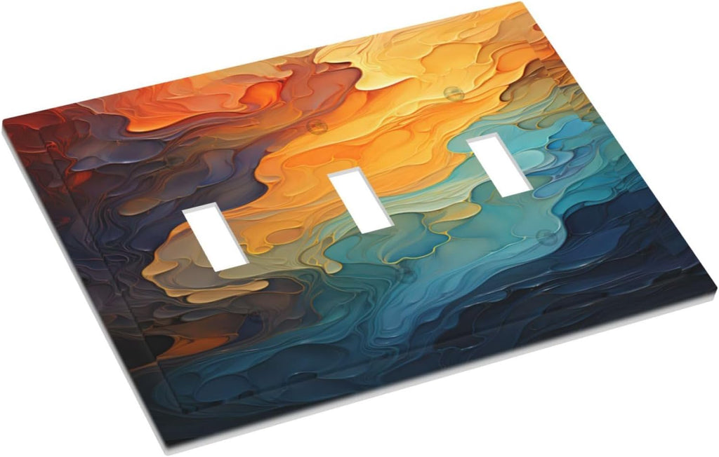 Light Switch Covers Abstract Colorful Modern Luxury Rainbow 3 Gang Wall Plates Triple Toggle Outlet Cover Decorative Switchplates Electrical Panel Cover for Kitchen Living Room 4.8 X 6.7 IN