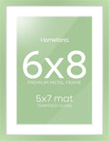 Homeforia Sage Green 6x8 Picture Frame, High End Metal 6 x 8 Frames with Mat 5 x 7 for Photo, 6by8 Desk Frame Matted to 5x7 inch Art, 6 by 8 Wall or Tabletop Frames, Tempered Glass, Wall Kit, Set of 1