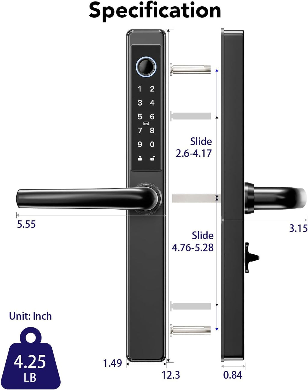 Deadbolt Smart Door Lock Fingerprint Door Lock with Keypad，Smart Lock for Front Door Children Proof IC Card,40–90mm Multipoint Locks (Not Suitable Point Mortise Lock)(OSP Black)