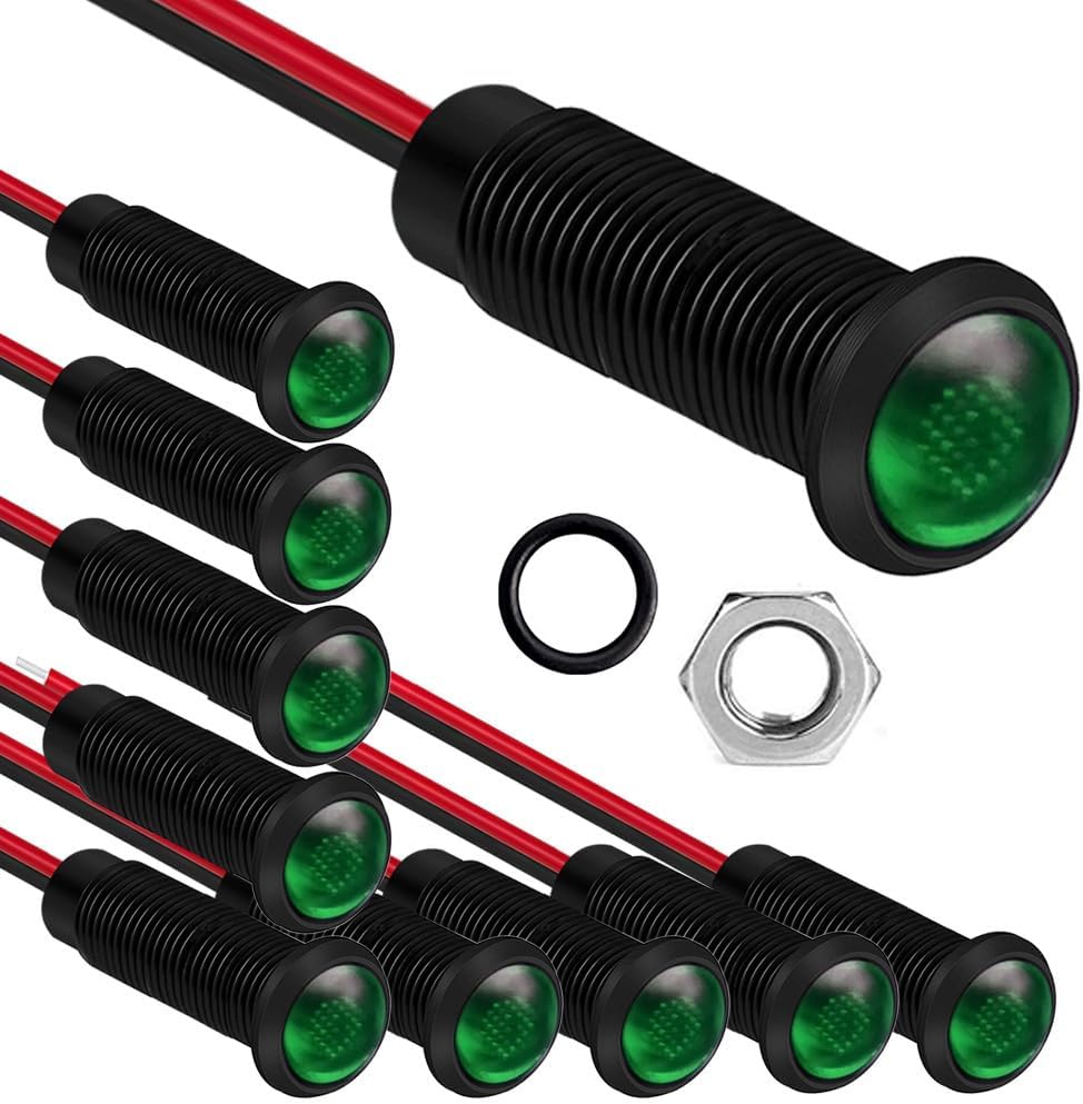 10pcs LED Plastic Indicator Pilot Light 110VAC Mounting Hole Size 6mm(Green)