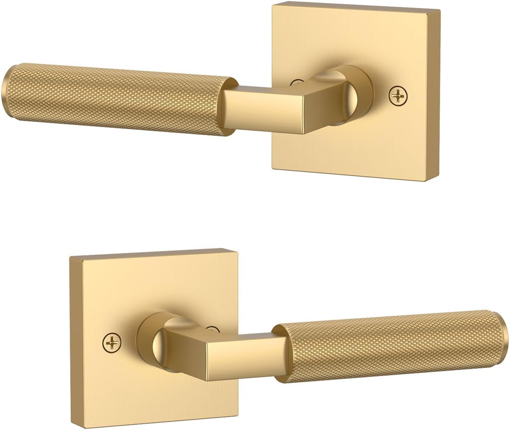 Asidrama 2 Pack Champagne Bronze Dummy Door Handles, Non-Turning Decorative Door Lever with Door Knobs for Closet, French Double Doors, Pantry & Interior Push/Pull Use 09