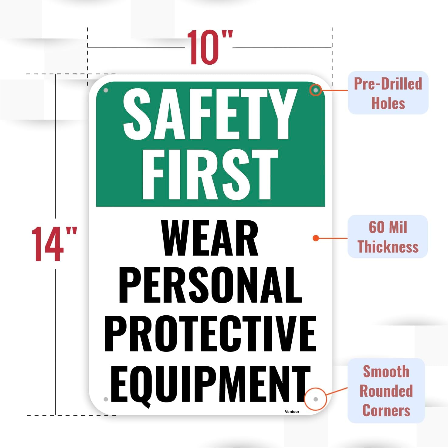 1PC Safety Sign, 14 x 10 Inches - Aluminum - Safety Decorations Posters For Workplace - Wear Personal Protective Equipment