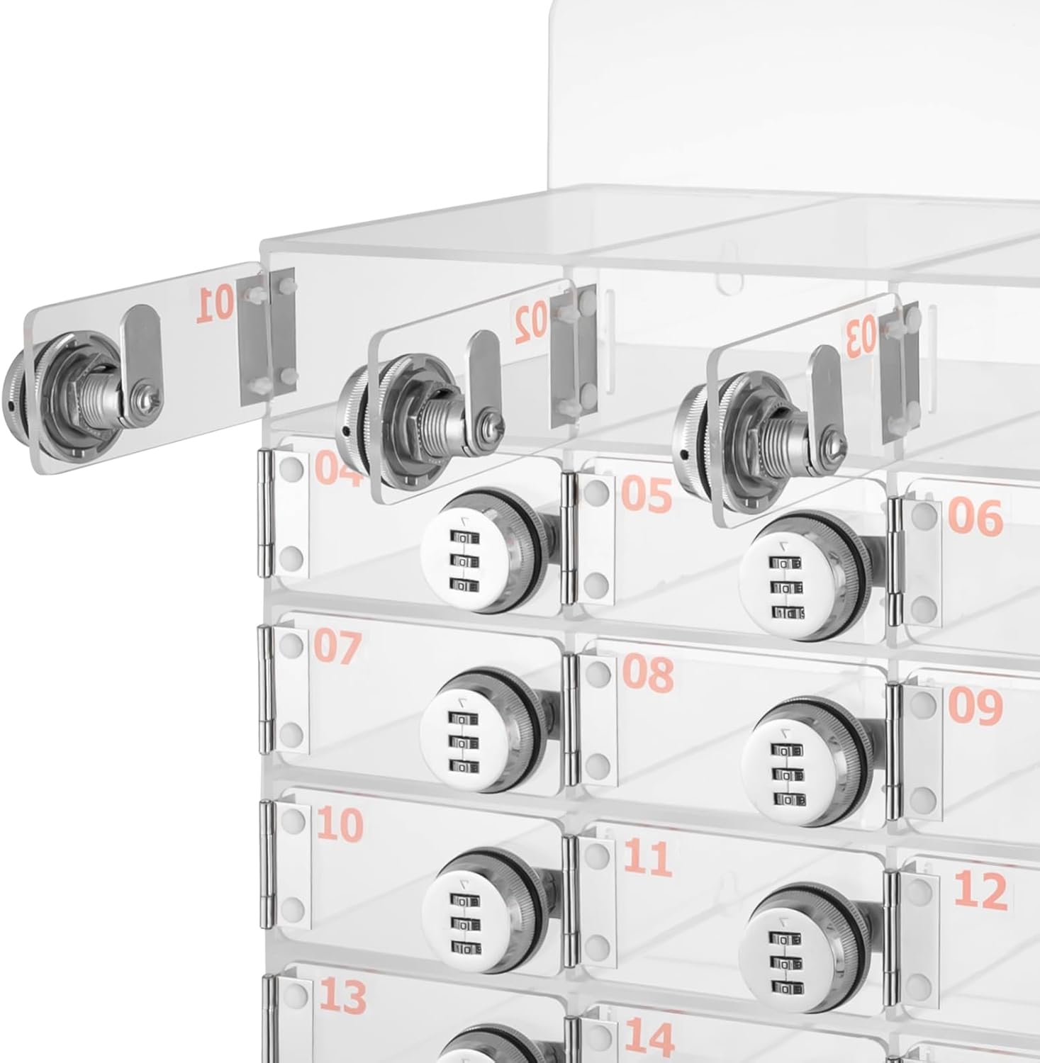 Cell Phone Storage Locker, 15 Slots Acrylic Material with Door Locks and Keys, Wall-Mounted Cabinet Pocket Office Classroom Gym Box, Clear