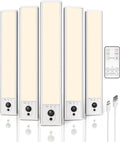 EZVALO 5 Pack Under Cabinet Lighting, Rechargeable Motion Sensor Light, LED Closet Lights Wireless, 3500K Dimmable, Timer, Magnetic, with Remote Control for Kitchen, Closet, Stair